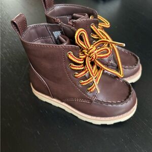 Brown Toddler Boots with Yellow Laces